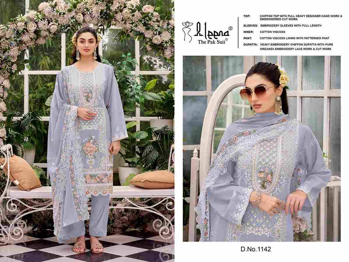 Aleena 1142 Colours By Aleena 1142-A To 1142-D Series Beautiful Pakistani Suits Stylish Fancy Colorful Party Wear & Occasional Wear Chiffon Embroidered Dresses At Wholesale Price