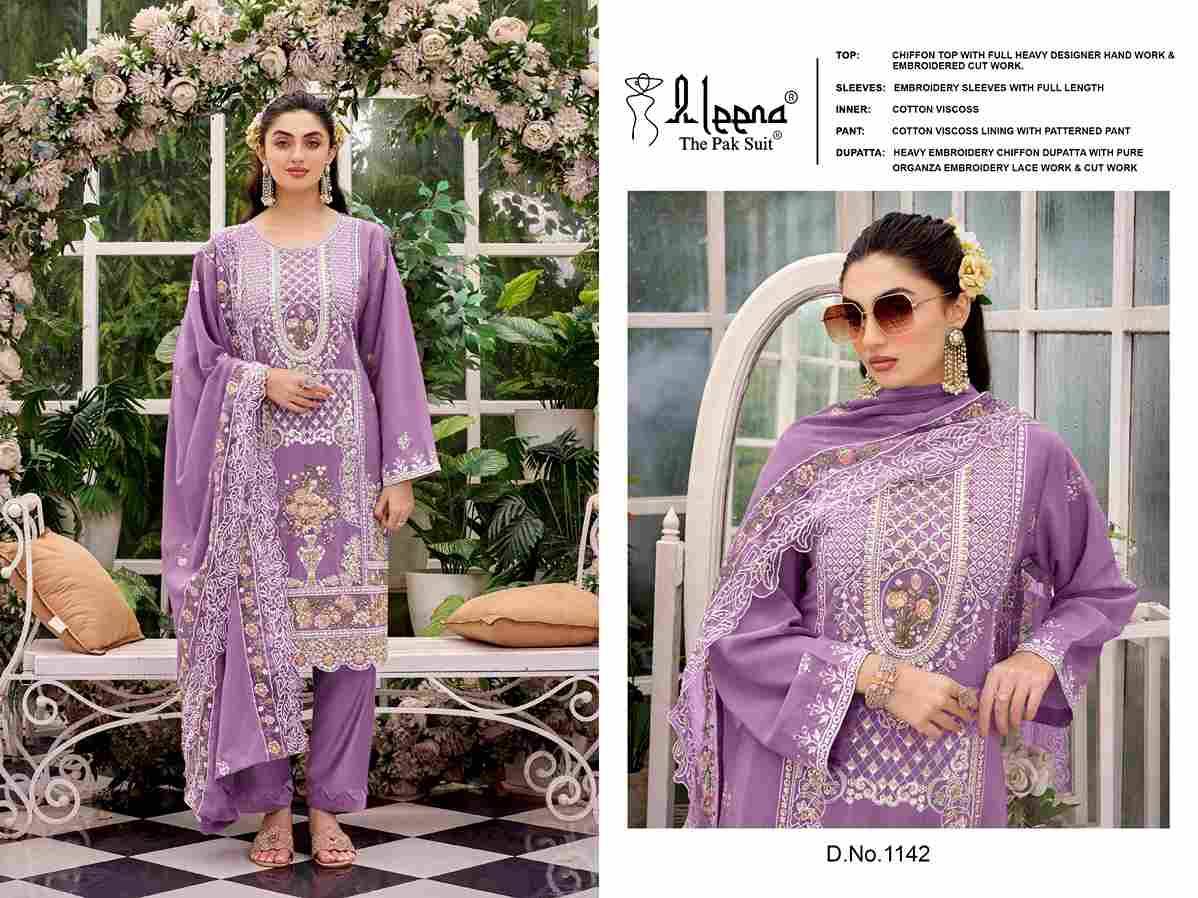 Aleena 1142 Colours By Aleena 1142-A To 1142-D Series Beautiful Pakistani Suits Stylish Fancy Colorful Party Wear & Occasional Wear Chiffon Embroidered Dresses At Wholesale Price