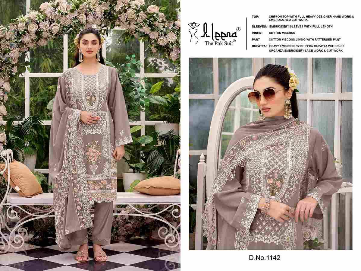 Aleena 1142 Colours By Aleena 1142-A To 1142-D Series Beautiful Pakistani Suits Stylish Fancy Colorful Party Wear & Occasional Wear Chiffon Embroidered Dresses At Wholesale Price