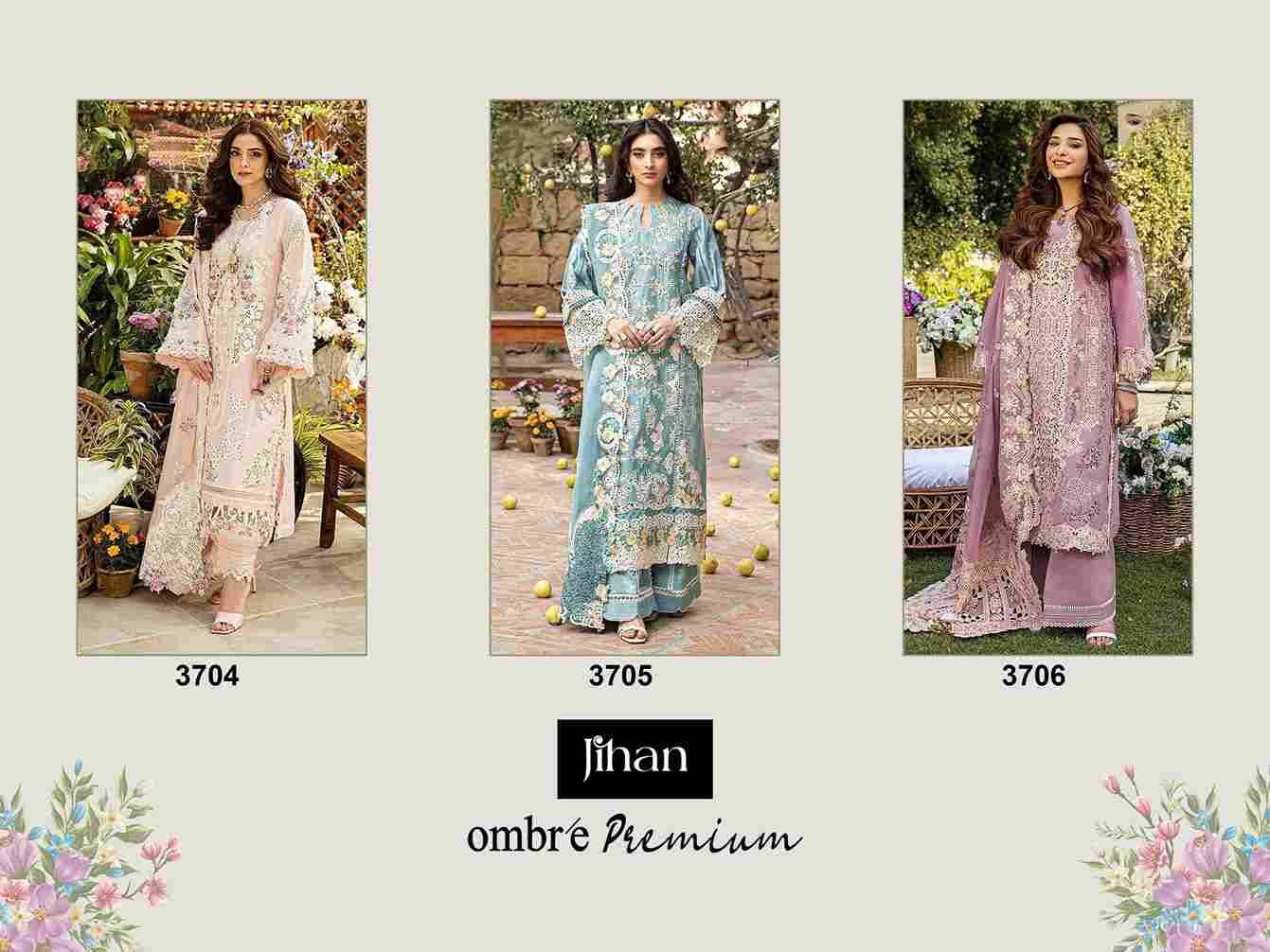 Ombre Premium Vol-2 By Jihan 3704 To 3706 Series Designer Pakistani Suits Beautiful Fancy Stylish Colorful Party Wear & Occasional Wear Cotton Dresses At Wholesale Price