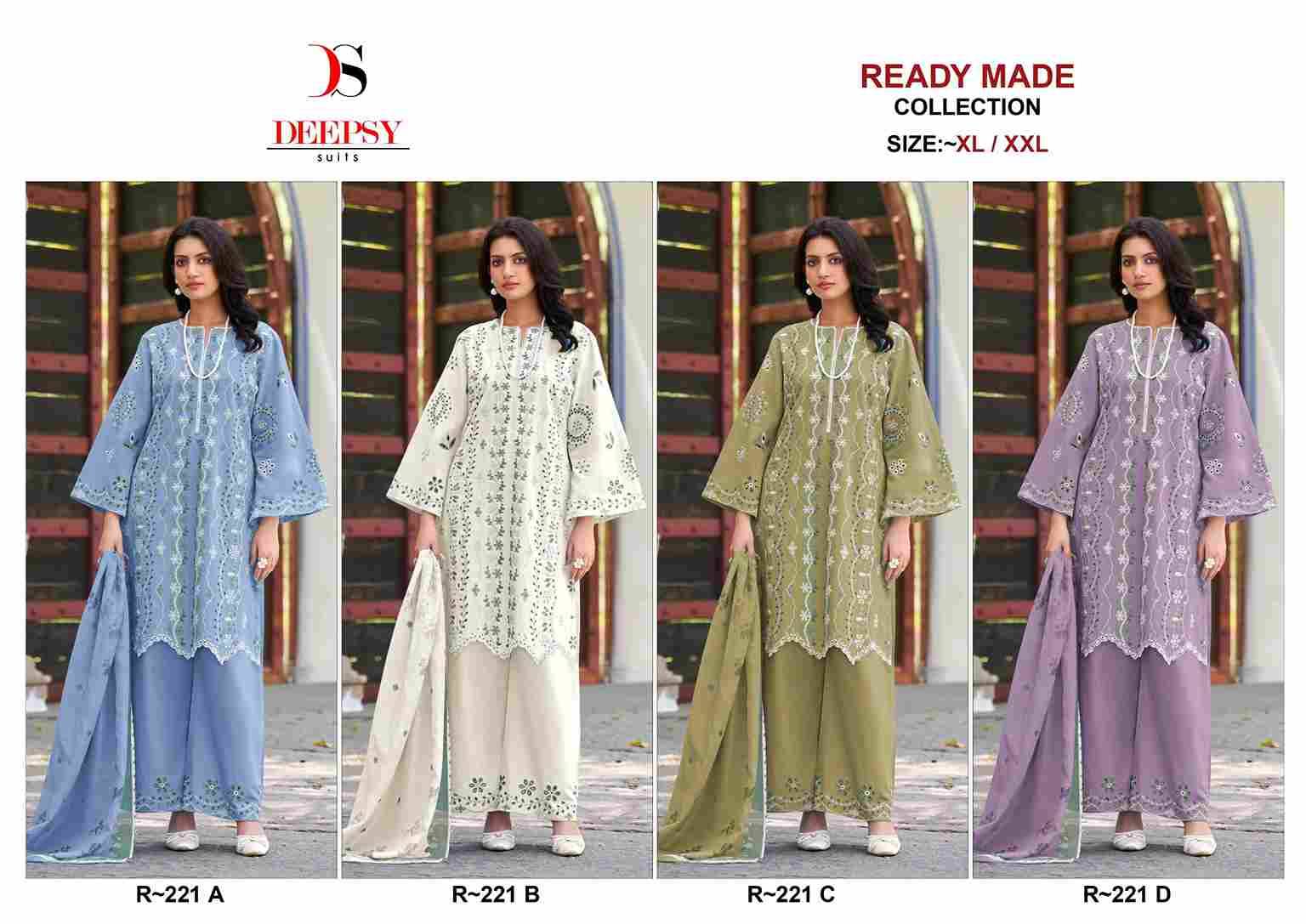 Deepsy Hit Design 221 Colours By Deepsy Suits 221-A To 221-D Series Beautiful Pakistani Suits Colorful Stylish Fancy Casual Wear & Ethnic Wear Pure Cotton With Embroidered Dresses At Wholesale Price