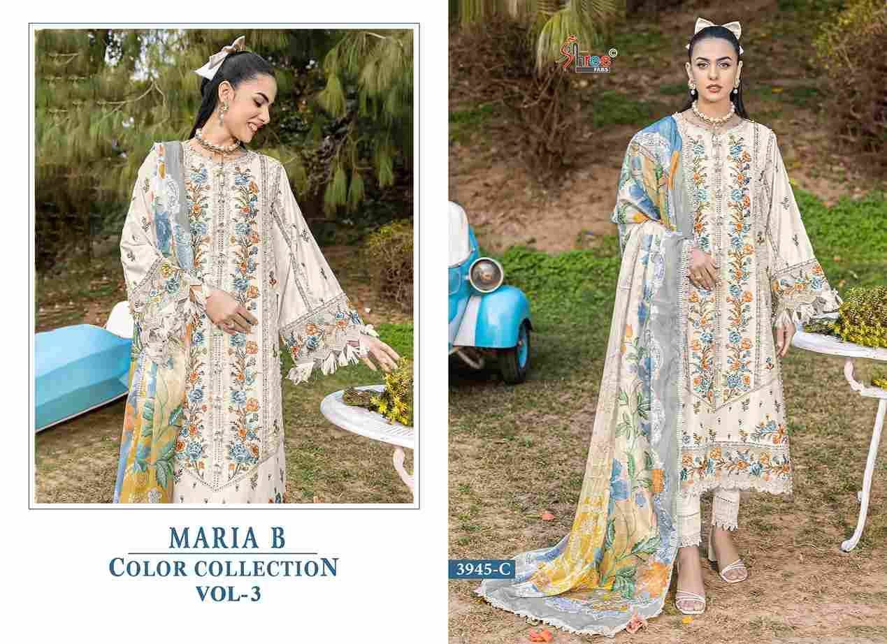 Maria B Color Collection Vol-3 By Shree Fabs 3945-A To 3945-D Series Designer Pakistani Suits Collection Beautiful Stylish Fancy Colorful Party Wear & Ethnic Wear Pure Viscose With Pure Cotton With Embroidery Dresses At Wholesale Price