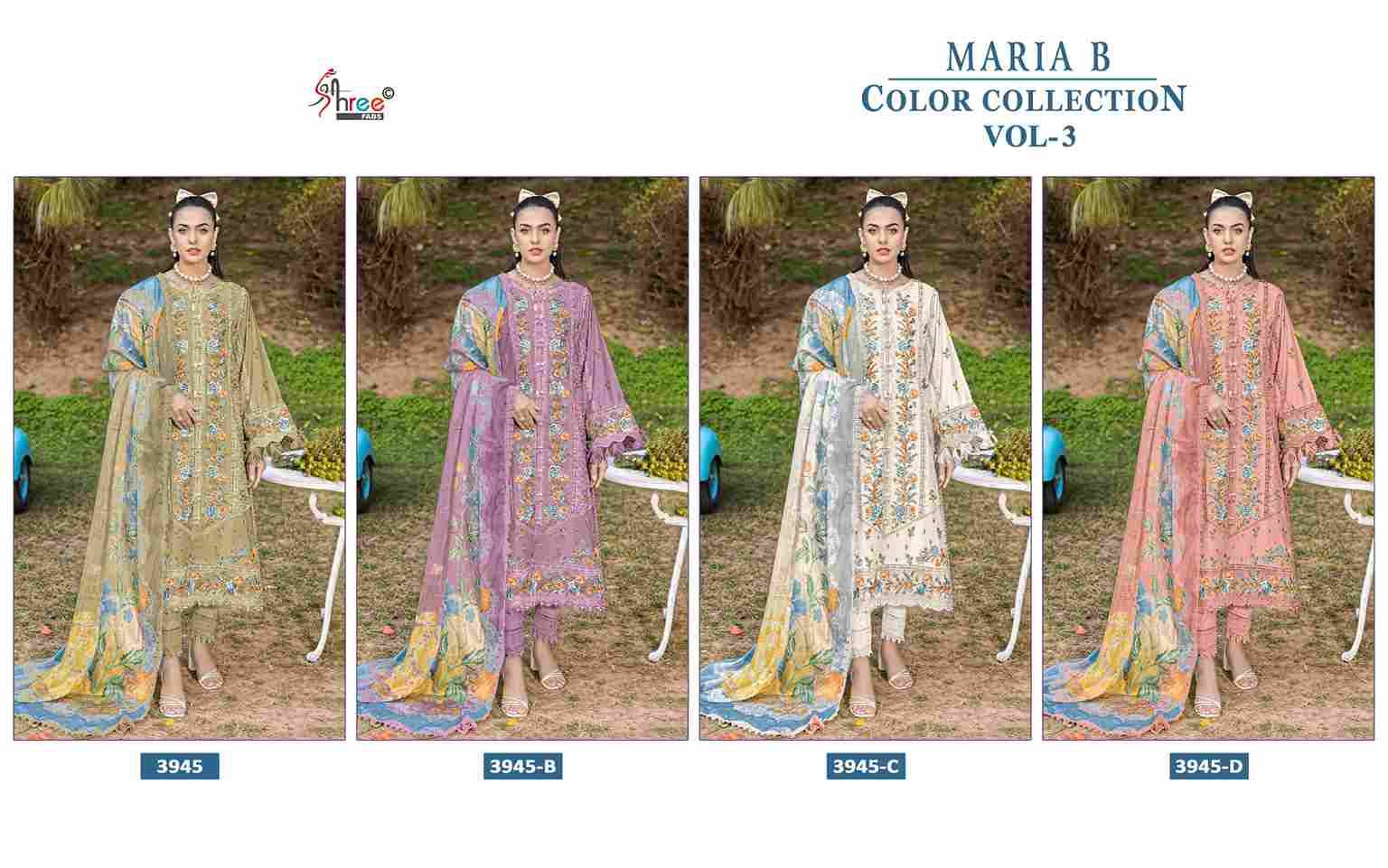 Maria B Color Collection Vol-3 By Shree Fabs 3945-A To 3945-D Series Designer Pakistani Suits Collection Beautiful Stylish Fancy Colorful Party Wear & Ethnic Wear Pure Viscose With Pure Cotton With Embroidery Dresses At Wholesale Price