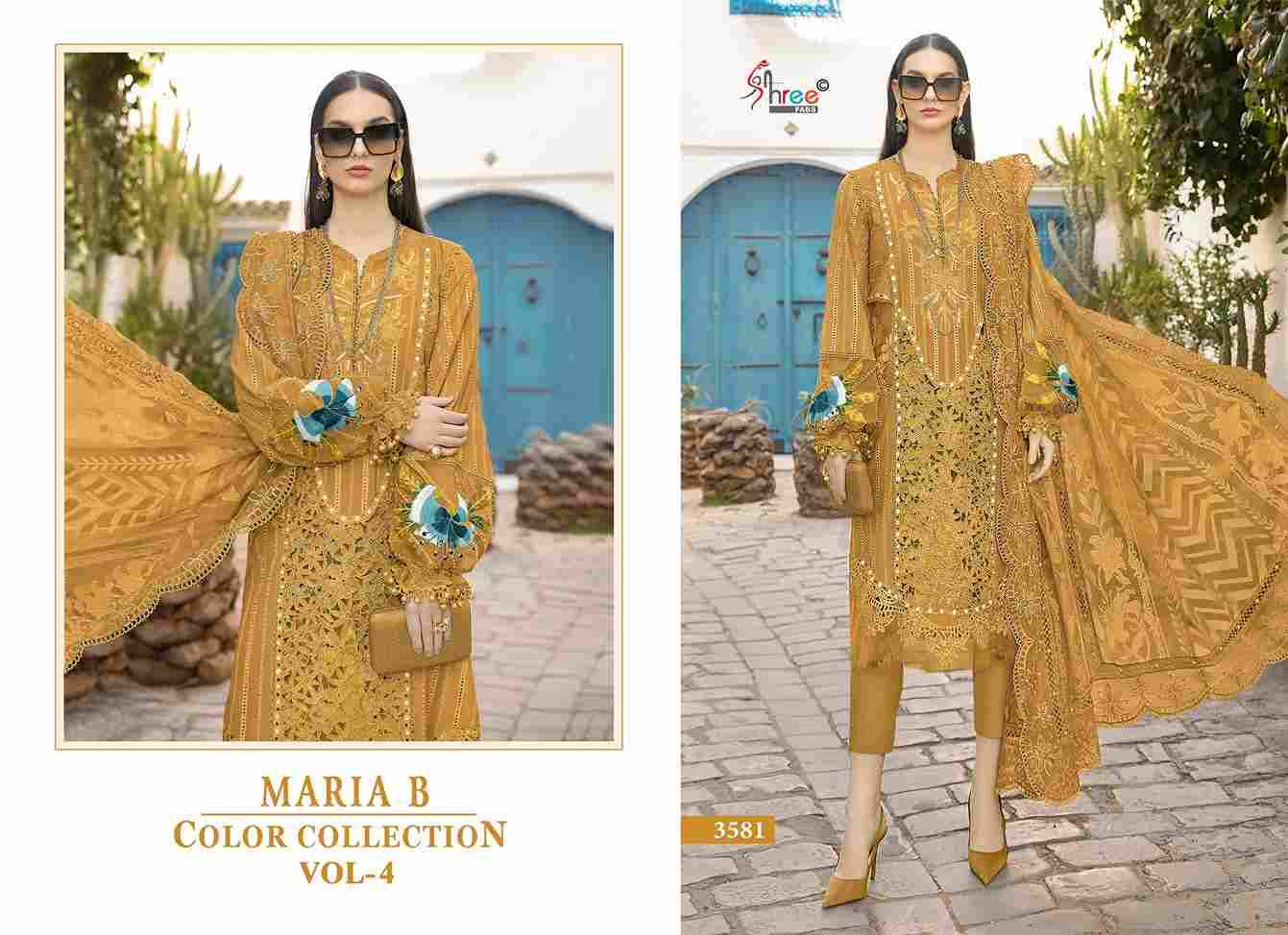Maria B Color Collection Vol-4 By Shree Fabs 3581-A To 3581-D Series Designer Pakistani Suits Collection Beautiful Stylish Fancy Colorful Party Wear & Ethnic Wear Pure Viscose With Pure Cotton With Embroidery Dresses At Wholesale Price