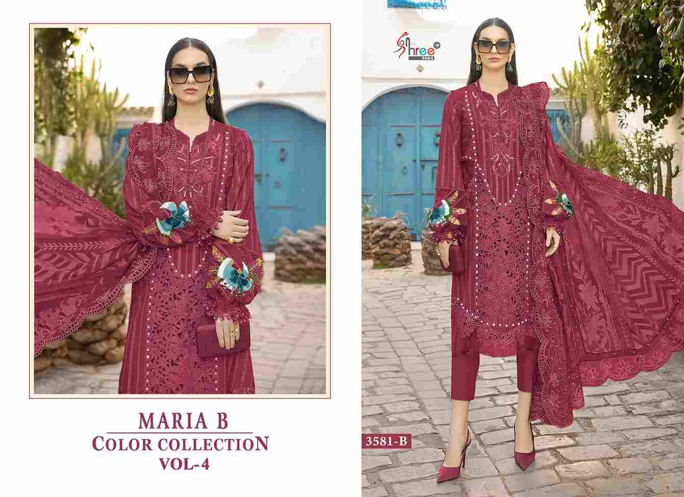 Maria B Color Collection Vol-4 By Shree Fabs 3581-A To 3581-D Series Designer Pakistani Suits Collection Beautiful Stylish Fancy Colorful Party Wear & Ethnic Wear Pure Viscose With Pure Cotton With Embroidery Dresses At Wholesale Price
