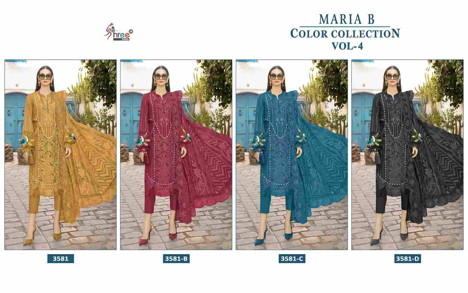 Maria B Color Collection Vol-4 By Shree Fabs 3581-A To 3581-D Series Designer Pakistani Suits Collection Beautiful Stylish Fancy Colorful Party Wear & Ethnic Wear Pure Viscose With Pure Cotton With Embroidery Dresses At Wholesale Price