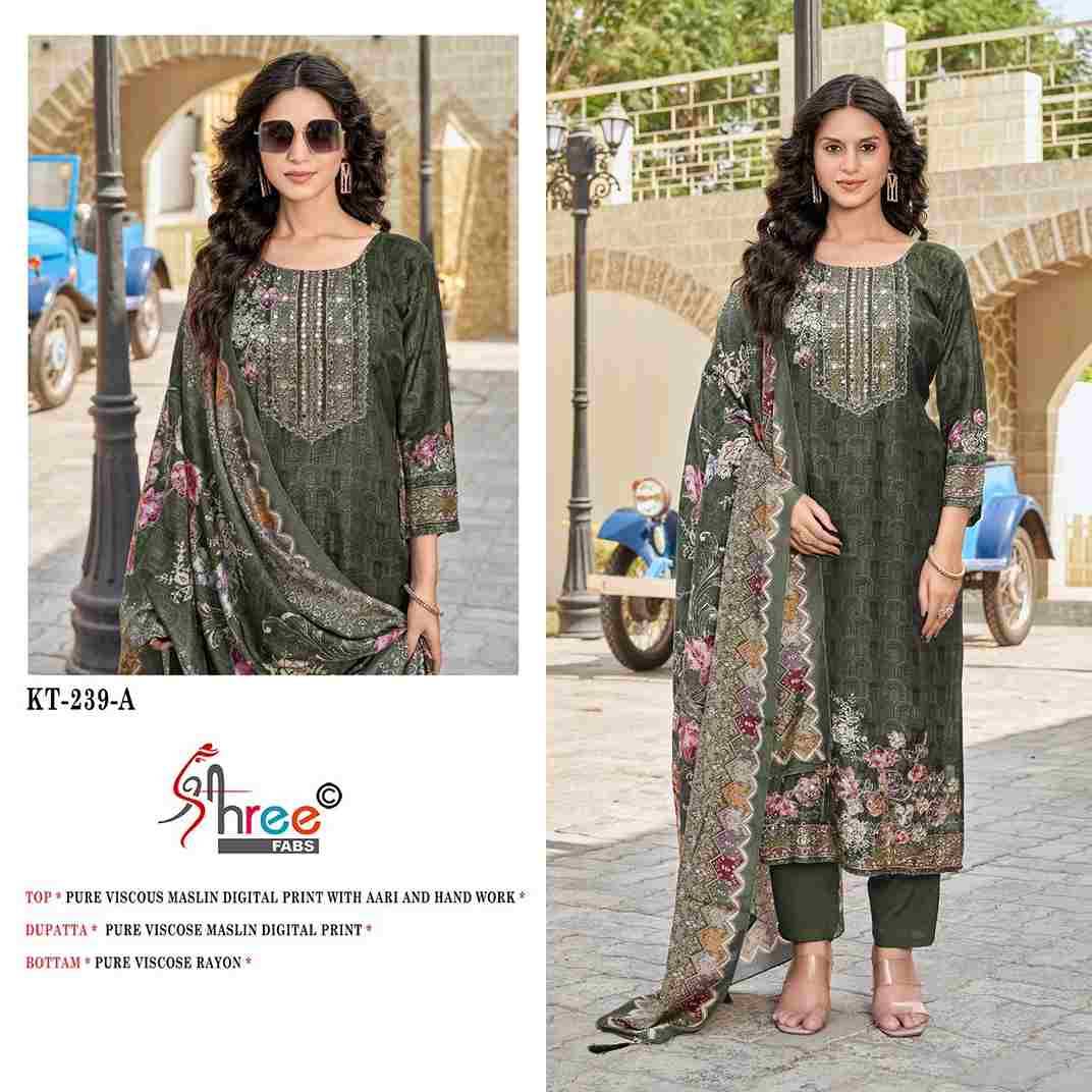 Shree Fabs Hit Design KT-239 Colours By Shree Fabs KT-239 To KT-239-C Series Designer Pakistani Suits Beautiful Fancy Stylish Colorful Party Wear & Occasional Wear Pure Viscose Muslin Embroidery Dresses At Wholesale Price