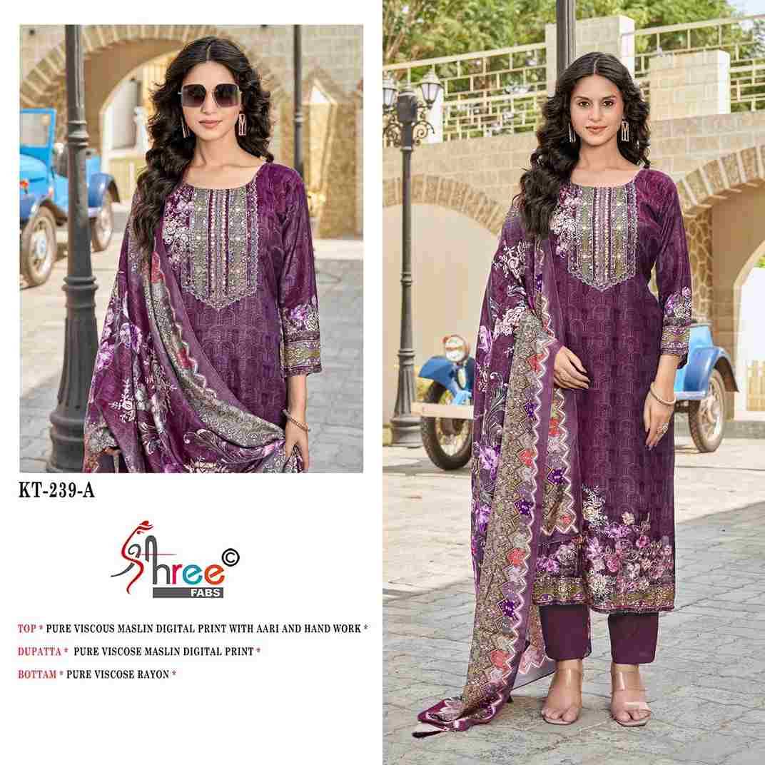 Shree Fabs Hit Design KT-239 Colours By Shree Fabs KT-239 To KT-239-C Series Designer Pakistani Suits Beautiful Fancy Stylish Colorful Party Wear & Occasional Wear Pure Viscose Muslin Embroidery Dresses At Wholesale Price