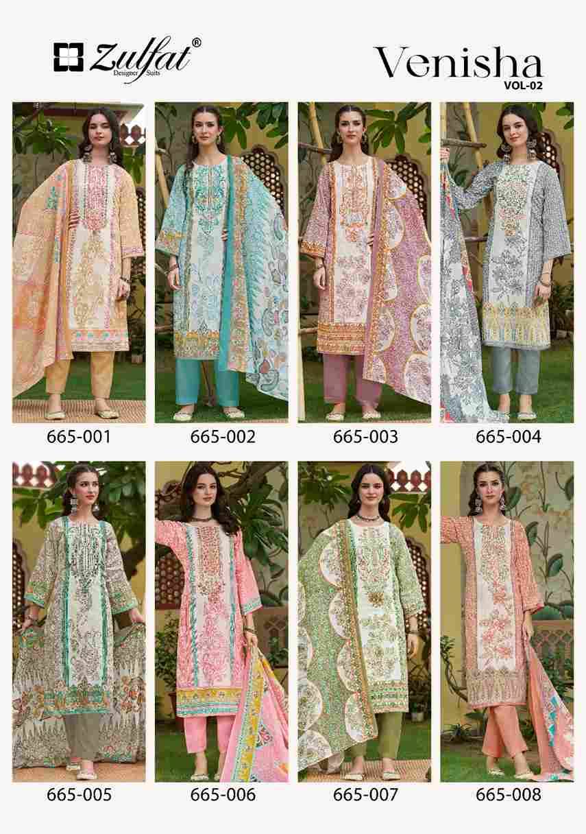 Venisha Vol-2 By Zulfat 665-001 To 665-008 Series Beautiful Festive Suits Stylish Fancy Colorful Casual Wear & Ethnic Wear Pure Cotton Print Dresses At Wholesale Price