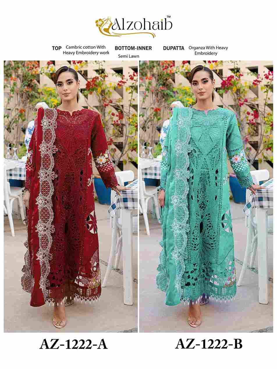 Alzohaib-1222 Colours By Alzohaib 1222-A To 1222-B Series Beautiful Pakistani Suits Stylish Fancy Colorful Party Wear & Occasional Wear Cambric Cotton Print Dresses At Wholesale Price
