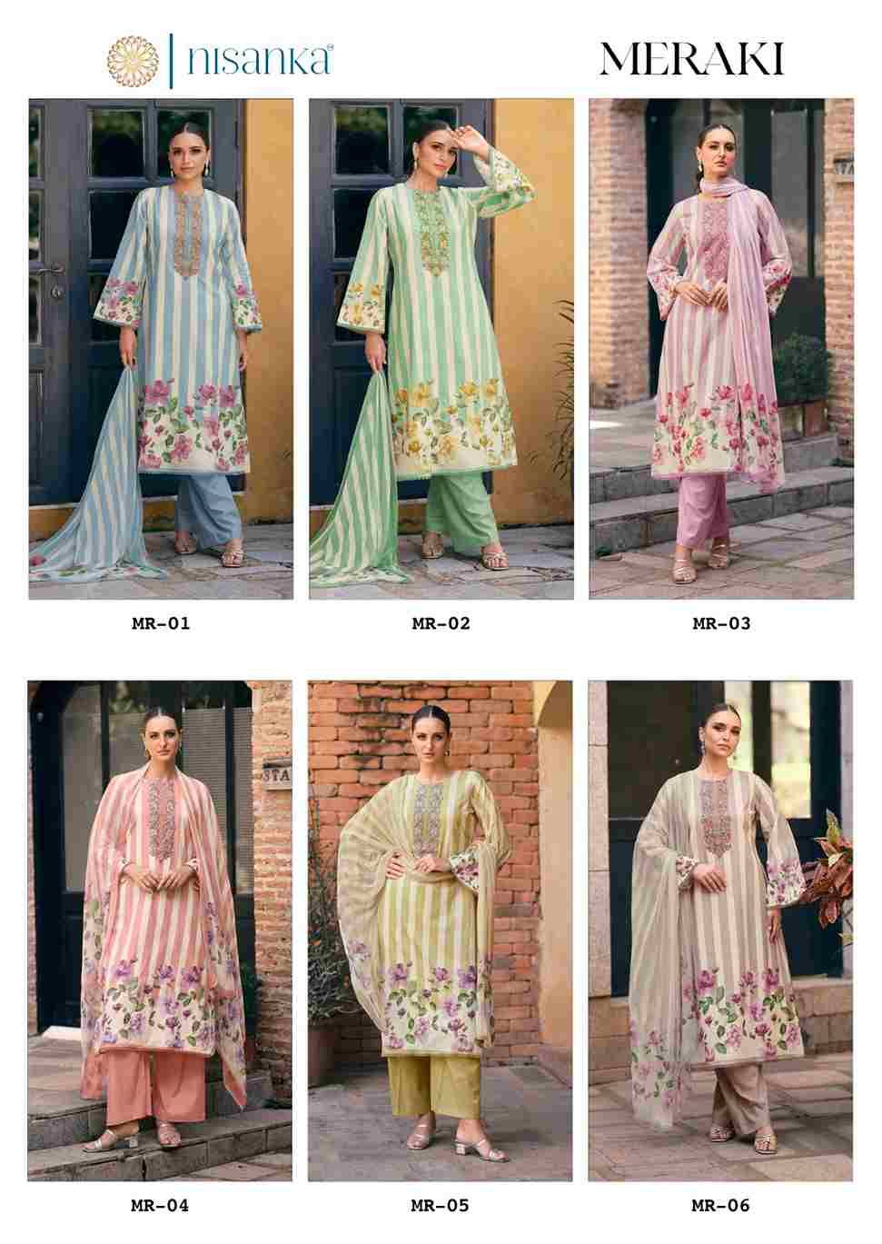 Meraki By Nisanka 01 To 06 Series Beautiful Festive Suits Colorful Stylish Fancy Casual Wear & Ethnic Wear Pure Jam Satin Dresses At Wholesale Price