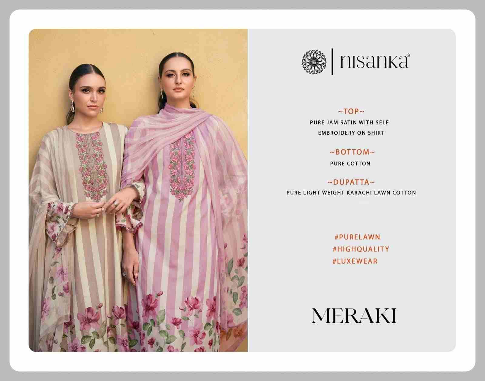 Meraki By Nisanka 01 To 06 Series Beautiful Festive Suits Colorful Stylish Fancy Casual Wear & Ethnic Wear Pure Jam Satin Dresses At Wholesale Price