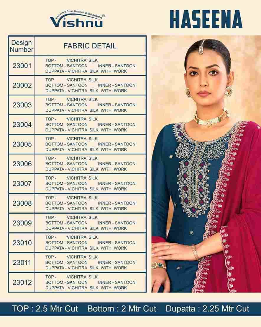 Haseena By Vishnu 23001 To 23012 Series Beautiful Stylish Festive Suits Fancy Colorful Casual Wear & Ethnic Wear & Ready To Wear Vichitra Silk Dresses At Wholesale Price