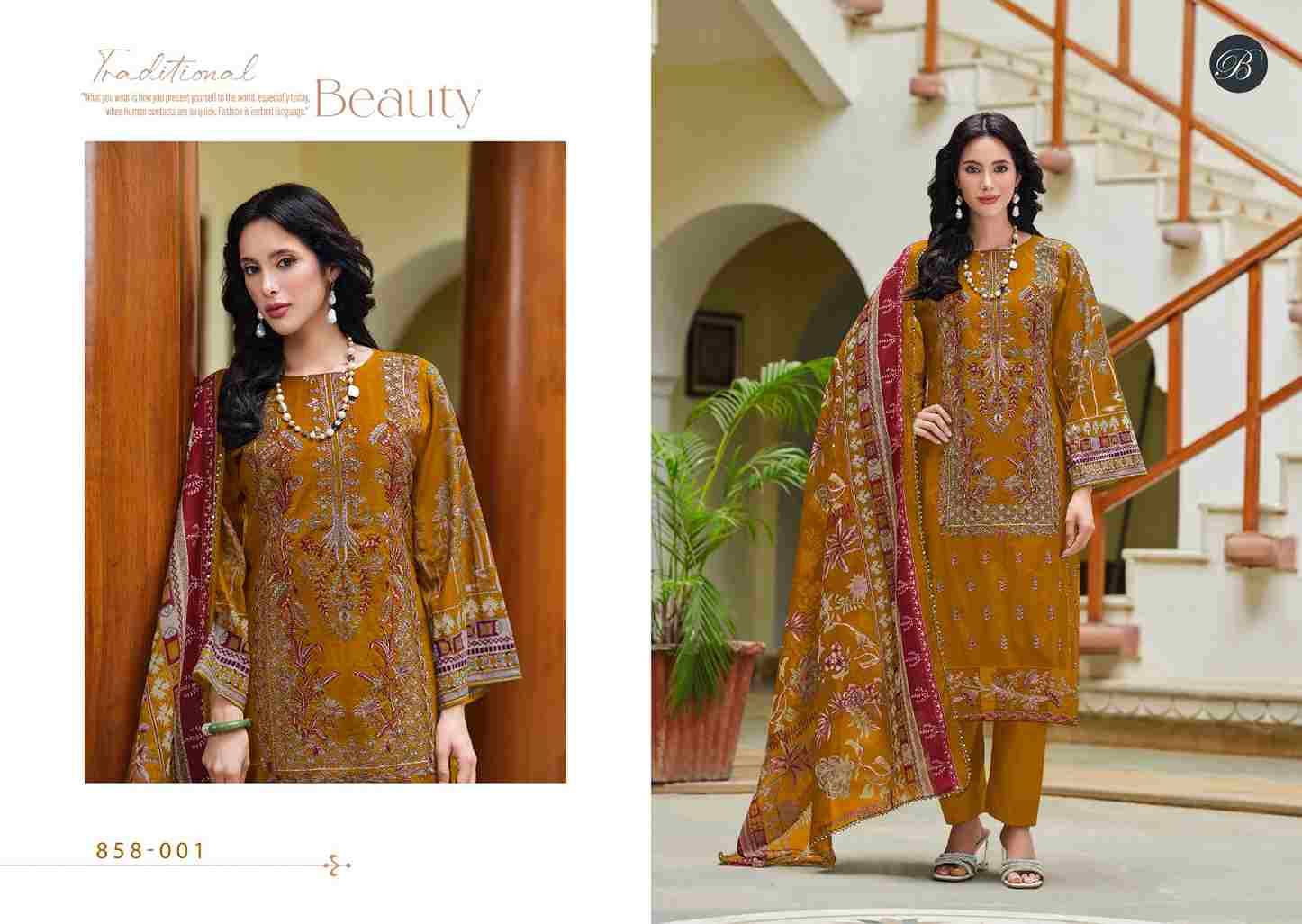 Zareen By Belliza 858-001 To 858-006 Series Beautiful Festive Suits Stylish Fancy Colorful Casual Wear & Ethnic Wear Pure Cotton Dresses At Wholesale Price