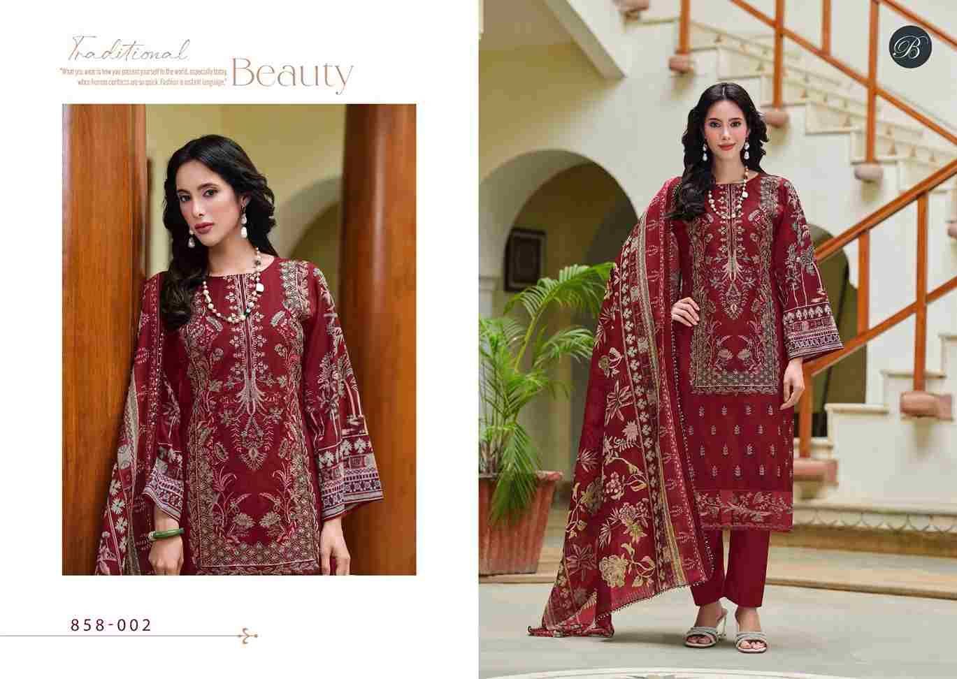 Zareen By Belliza 858-001 To 858-006 Series Beautiful Festive Suits Stylish Fancy Colorful Casual Wear & Ethnic Wear Pure Cotton Dresses At Wholesale Price