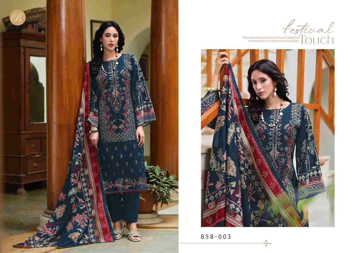 Zareen By Belliza 858-001 To 858-006 Series Beautiful Festive Suits Stylish Fancy Colorful Casual Wear & Ethnic Wear Pure Cotton Dresses At Wholesale Price
