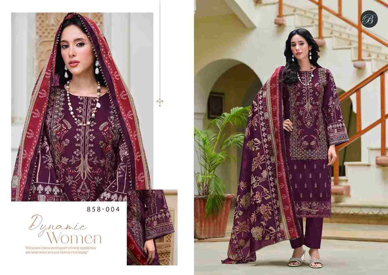 Zareen By Belliza 858-001 To 858-006 Series Beautiful Festive Suits Stylish Fancy Colorful Casual Wear & Ethnic Wear Pure Cotton Dresses At Wholesale Price