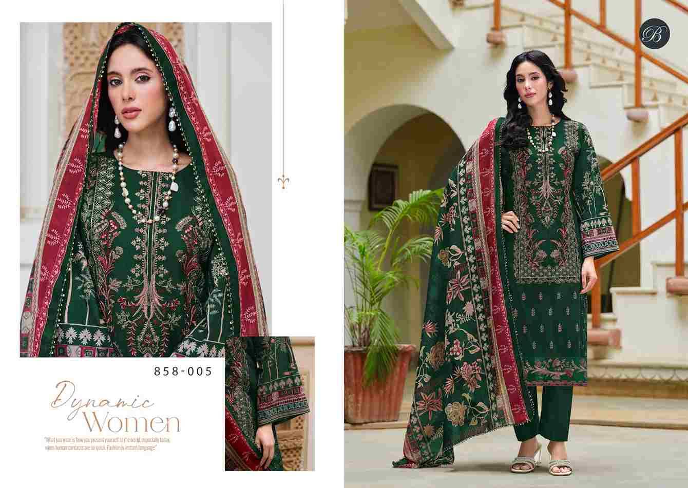 Zareen By Belliza 858-001 To 858-006 Series Beautiful Festive Suits Stylish Fancy Colorful Casual Wear & Ethnic Wear Pure Cotton Dresses At Wholesale Price