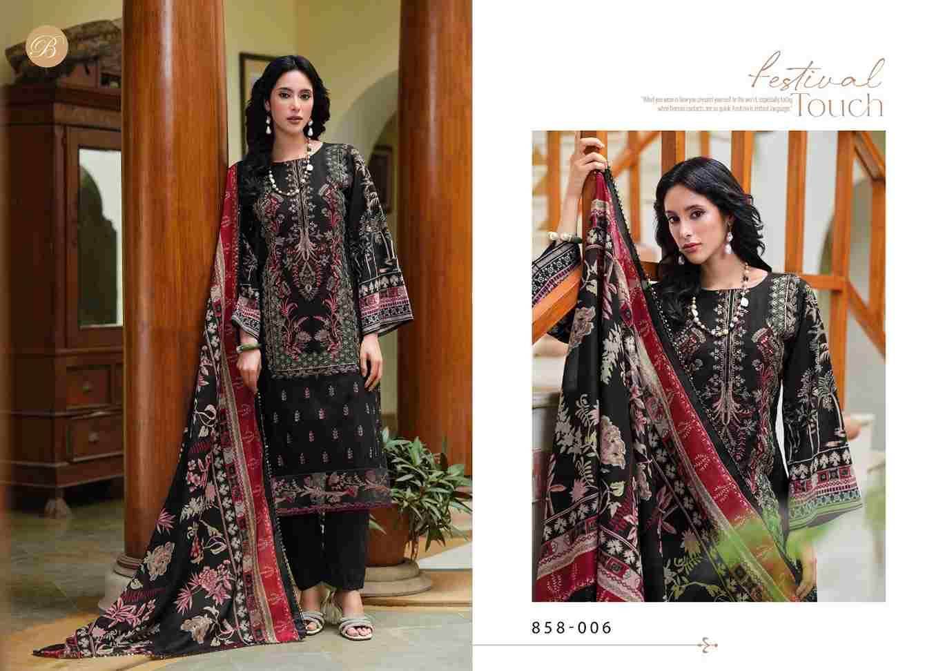 Zareen By Belliza 858-001 To 858-006 Series Beautiful Festive Suits Stylish Fancy Colorful Casual Wear & Ethnic Wear Pure Cotton Dresses At Wholesale Price
