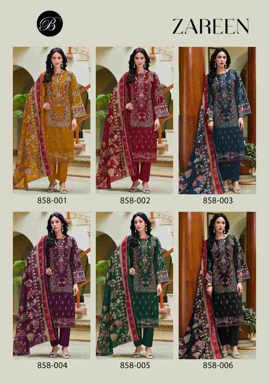 Zareen By Belliza 858-001 To 858-006 Series Beautiful Festive Suits Stylish Fancy Colorful Casual Wear & Ethnic Wear Pure Cotton Dresses At Wholesale Price