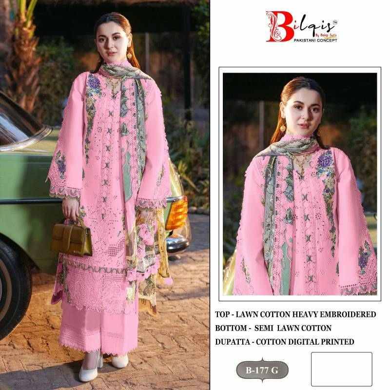 Bilqis 177 Colours Vol-2 By Bilqis 177-E To 177-H Series Beautiful Pakistani Suits Stylish Fancy Colorful Party Wear & Occasional Wear Cotton Lawn Embroidery Dresses At Wholesale Price