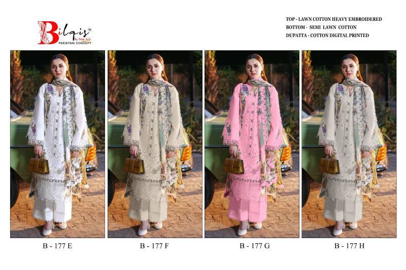 Bilqis 177 Colours Vol-2 By Bilqis 177-E To 177-H Series Beautiful Pakistani Suits Stylish Fancy Colorful Party Wear & Occasional Wear Cotton Lawn Embroidery Dresses At Wholesale Price