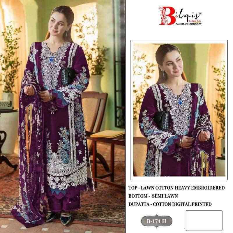 Bilqis 174 Colours Vol-2 By Bilqis 174-E To 174-H Series Beautiful Pakistani Suits Stylish Fancy Colorful Party Wear & Occasional Wear Cotton Lawn Embroidery Dresses At Wholesale Price