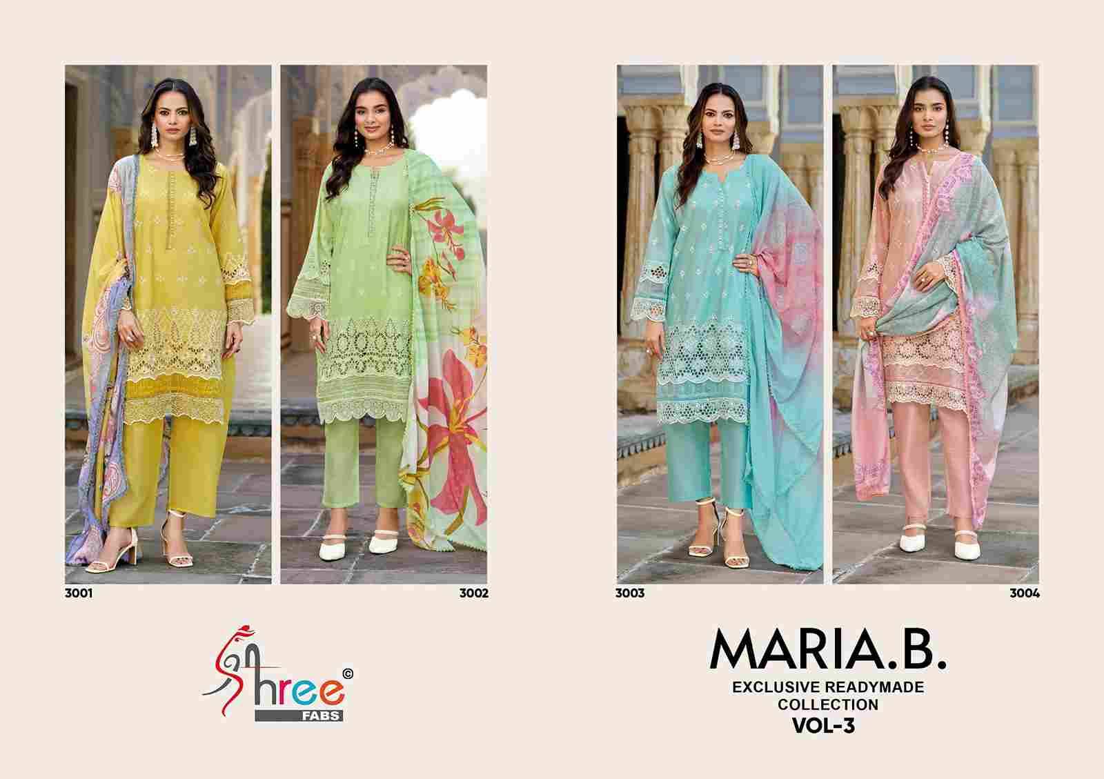 Maria.B. Exclusive Readymade Collection Vol-3 By Shree Fabs 3001 To 3004 Series Beautiful Pakistani Suits Stylish Fancy Colorful Party Wear & Occasional Wear Cambric Lawn Cotton Embroidered Dresses At Wholesale Price