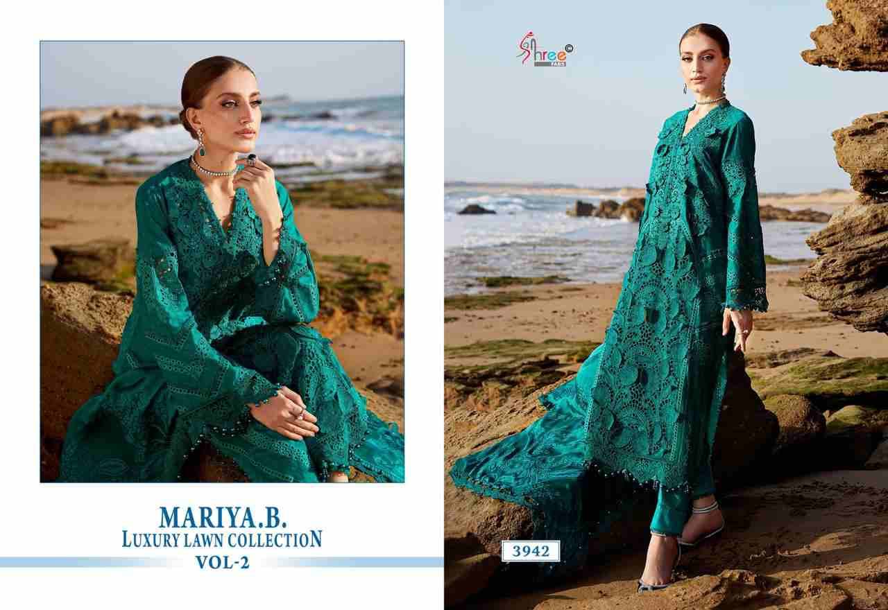 Mariya.B. Luxury Lawn Collection Vol-2 By Shree Fabs 3939 To 3944 Series Designer Pakistani Suits Collection Beautiful Stylish Fancy Colorful Party Wear & Ethnic Wear Pure Viscose With Pure Cotton With Embroidery Dresses At Wholesale Price