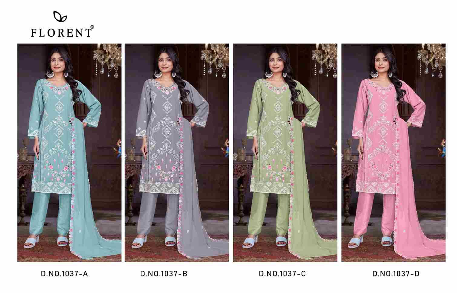 Florent 1037 Colours By Fashid Wholesale 1037-A To 1037-D Series Beautiful Pakistani Suits Stylish Fancy Colorful Party Wear & Occasional Wear Faux Georgette Dresses At Wholesale Price