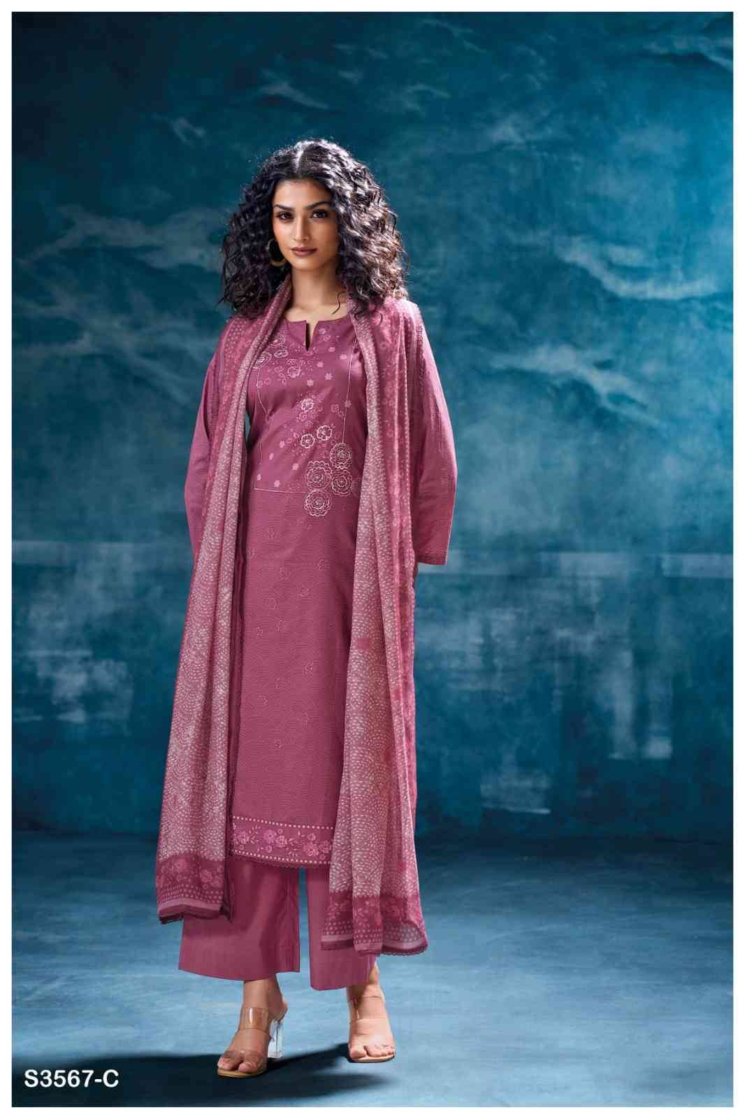 Pujita-3567 By Ganga Fashion 3567-A To 3567-D Series Beautiful Festive Suits Colorful Stylish Fancy Casual Wear & Ethnic Wear Pure Cotton Dresses At Wholesale Price