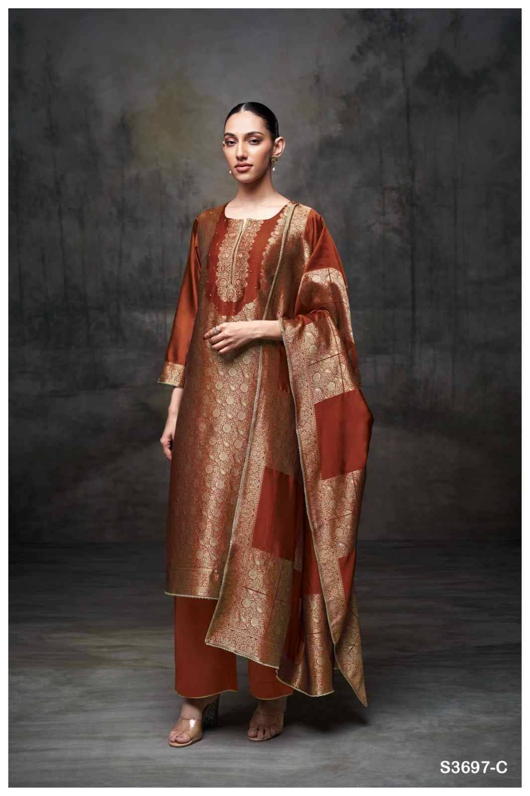 Kimberly-3697 By Ganga Fashion 3697-A To 3697-D Series Beautiful Festive Suits Colorful Stylish Fancy Casual Wear & Ethnic Wear Pure Viscose Silk Jacquard Dresses At Wholesale Price