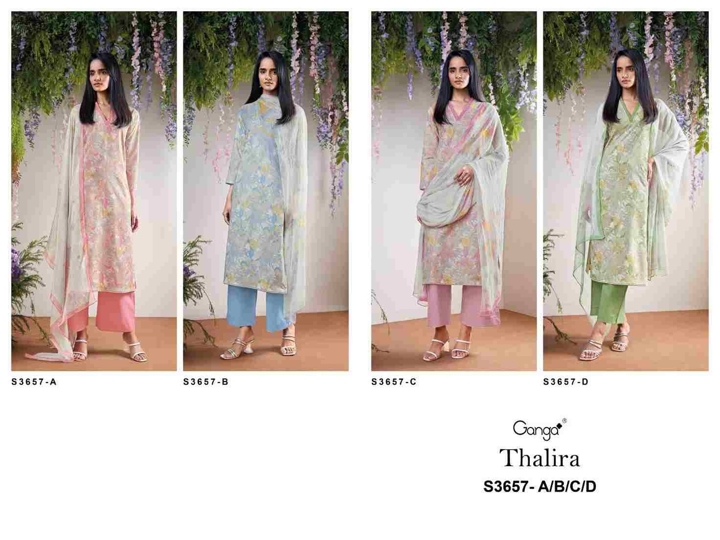 Thalira-3657 By Ganga Fashion 3657-A To 3657-D Series Beautiful Festive Suits Colorful Stylish Fancy Casual Wear & Ethnic Wear Pure Cotton Dresses At Wholesale Price