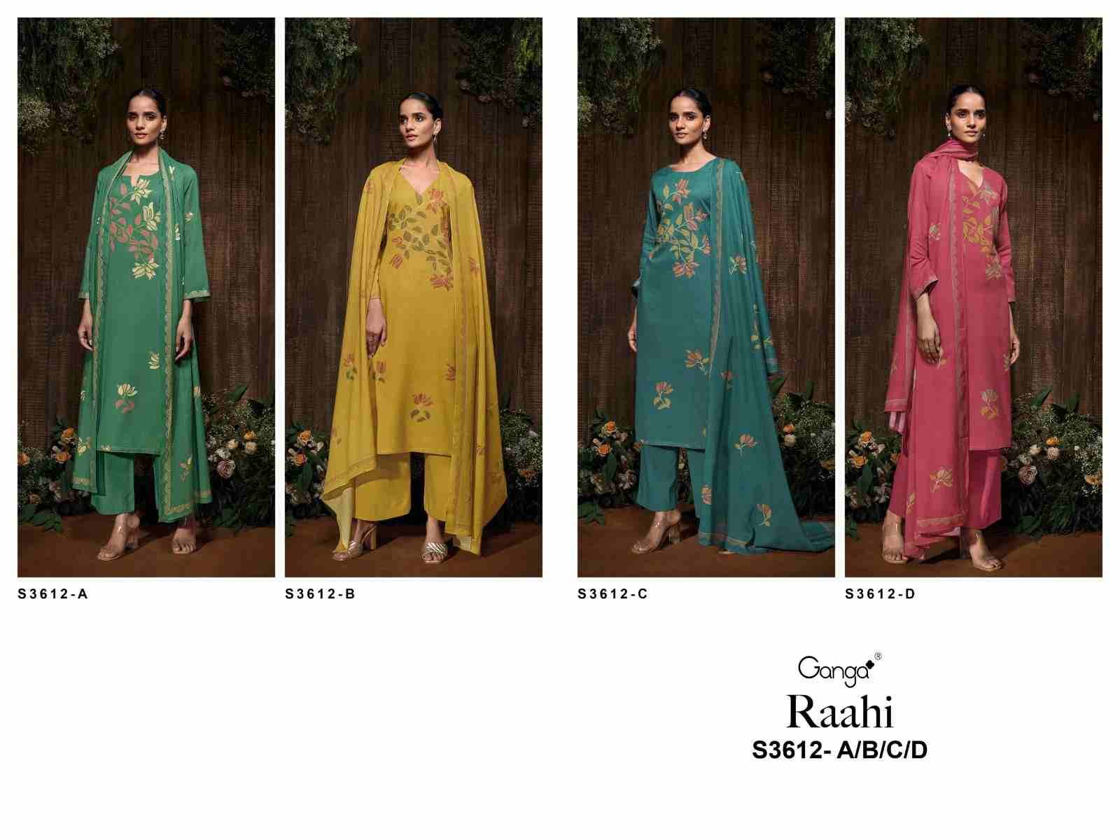 Raahi-3612 By Ganga Fashion 3612-A To 3612-D Series Beautiful Festive Suits Colorful Stylish Fancy Casual Wear & Ethnic Wear Pure Mal Cotton Dresses At Wholesale Price