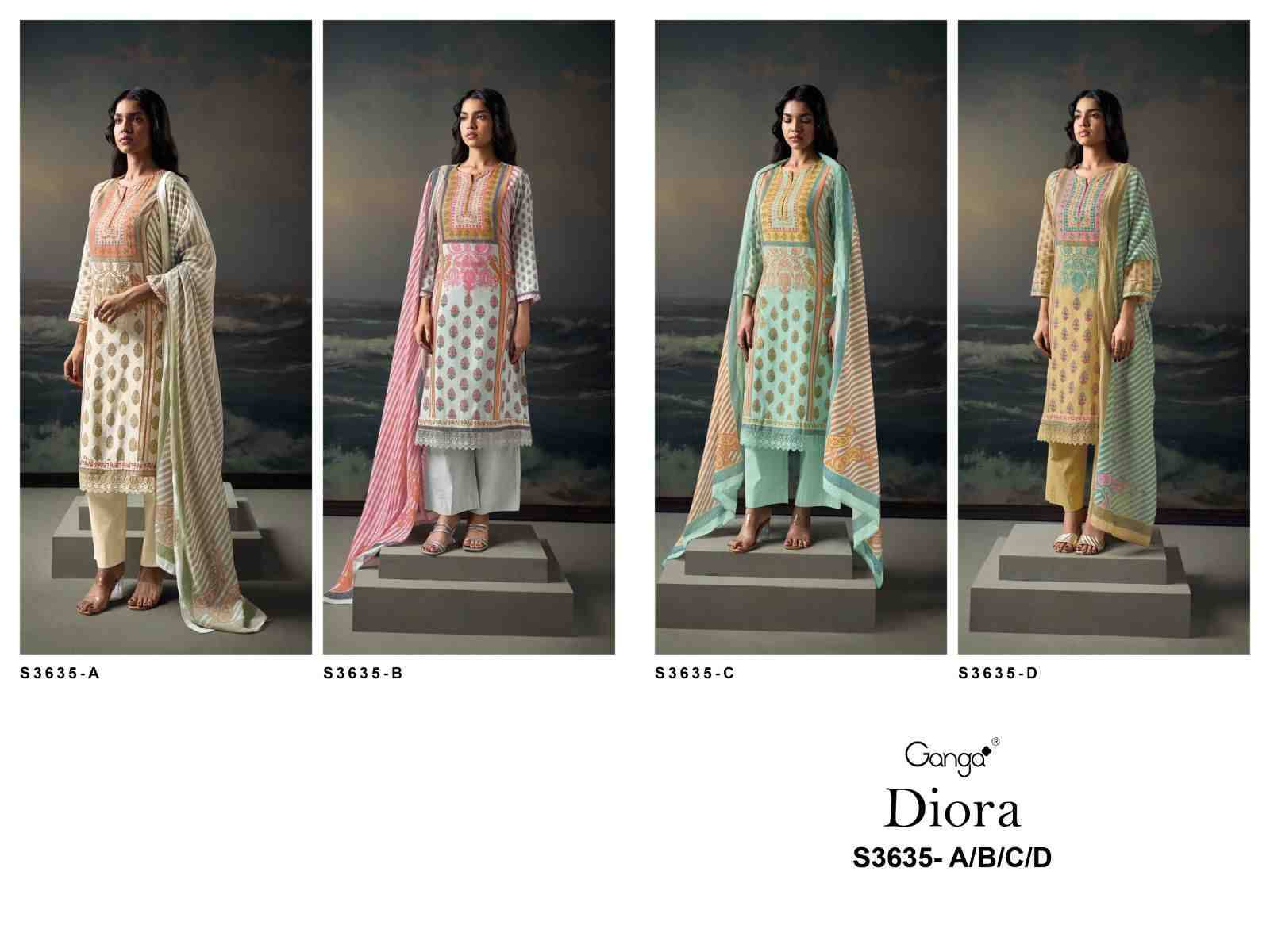 Diora-3635 By Ganga Fashion 3635-A To 3635-D Series Beautiful Festive Suits Colorful Stylish Fancy Casual Wear & Ethnic Wear Pure Cotton Dresses At Wholesale Price
