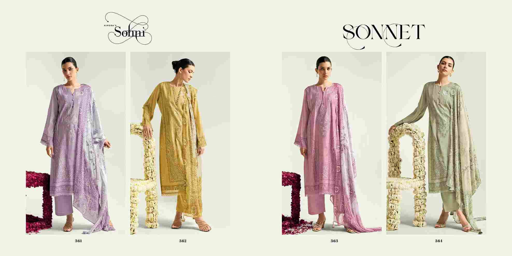 Sonnet By Sohni 361 To 364 Series Beautiful Suits Colorful Stylish Fancy Casual Wear & Ethnic Wear Pure Cotton Lawn Embroidery Dresses At Wholesale Price
