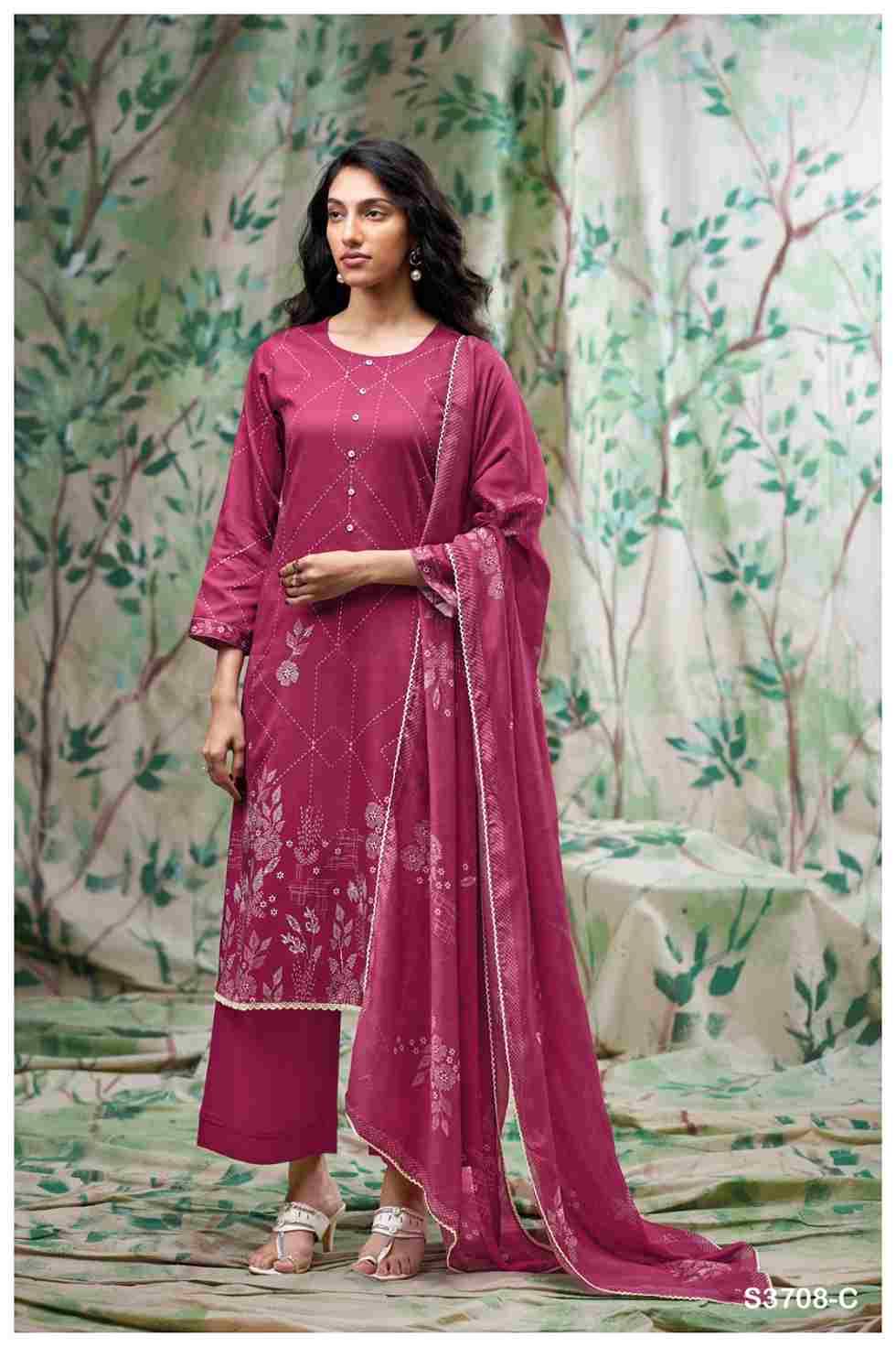 Harleen-3708 By Ganga Fashion 3708-A To 3708-D Series Beautiful Festive Suits Colorful Stylish Fancy Casual Wear & Ethnic Wear Pure Cotton Satin Dresses At Wholesale Price