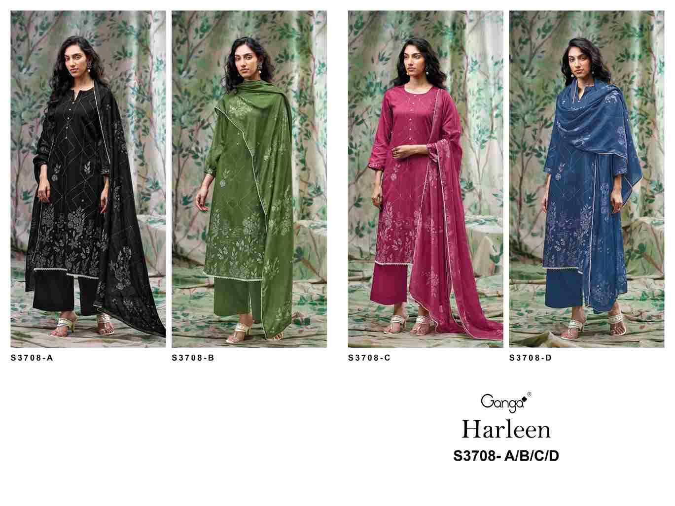 Harleen-3708 By Ganga Fashion 3708-A To 3708-D Series Beautiful Festive Suits Colorful Stylish Fancy Casual Wear & Ethnic Wear Pure Cotton Satin Dresses At Wholesale Price