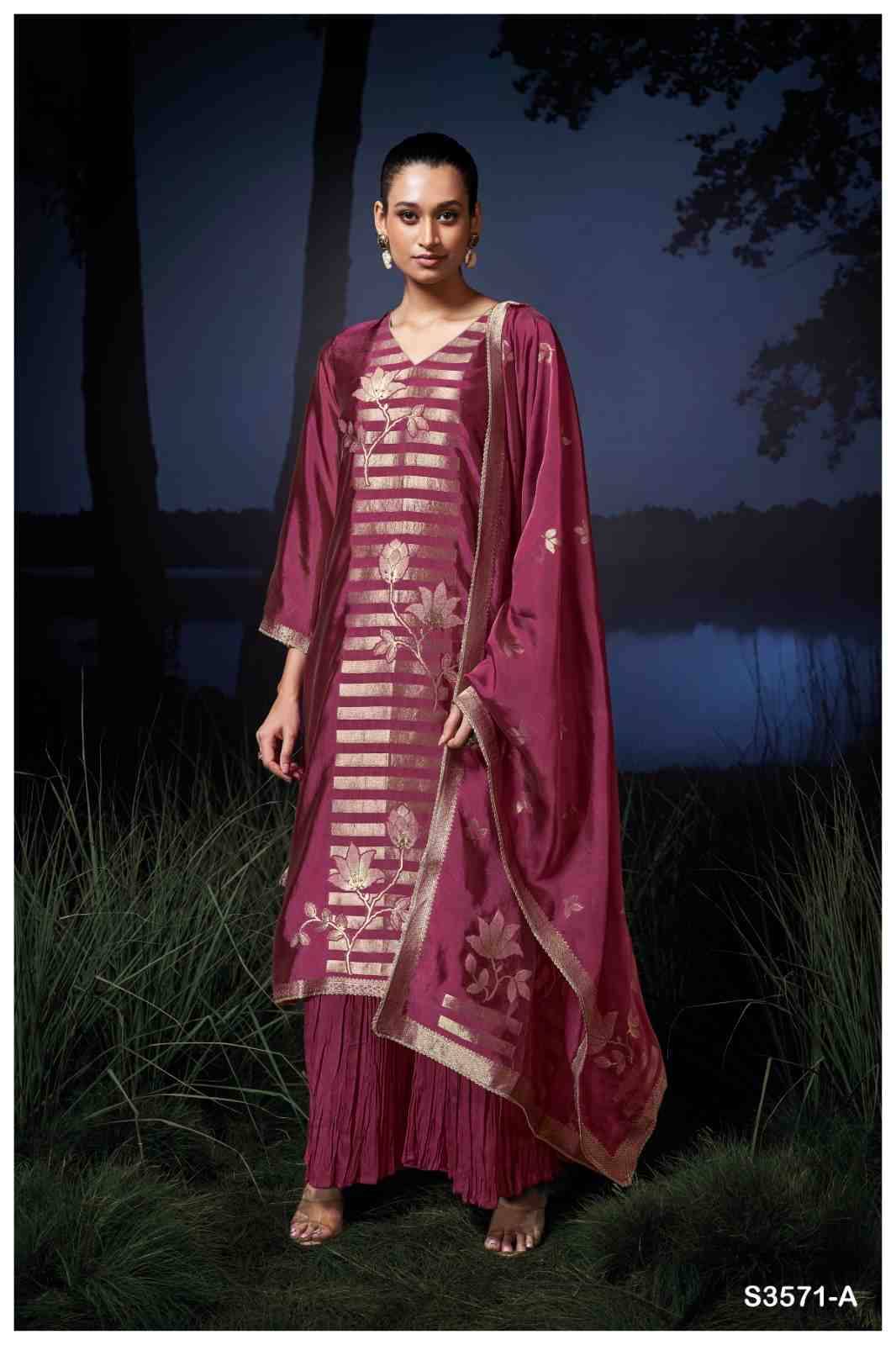Naima-3571 By Ganga Fashion 3571-A To 3571-D Series Beautiful Festive Suits Colorful Stylish Fancy Casual Wear & Ethnic Wear Pure Viscose Silk Dresses At Wholesale Price
