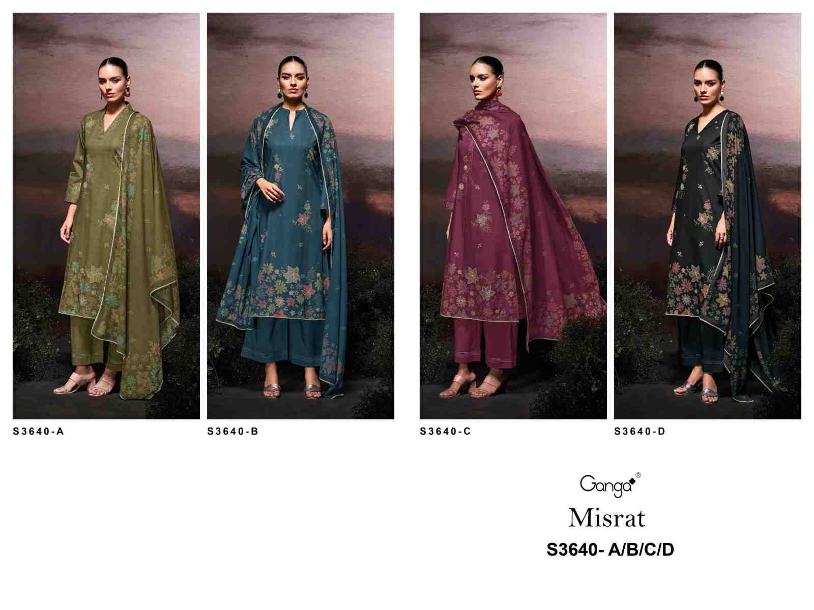 Misrat-3640 By Ganga Fashion 3640-A To 3640-D Series Beautiful Festive Suits Colorful Stylish Fancy Casual Wear & Ethnic Wear Pure Cotton Dresses At Wholesale Price