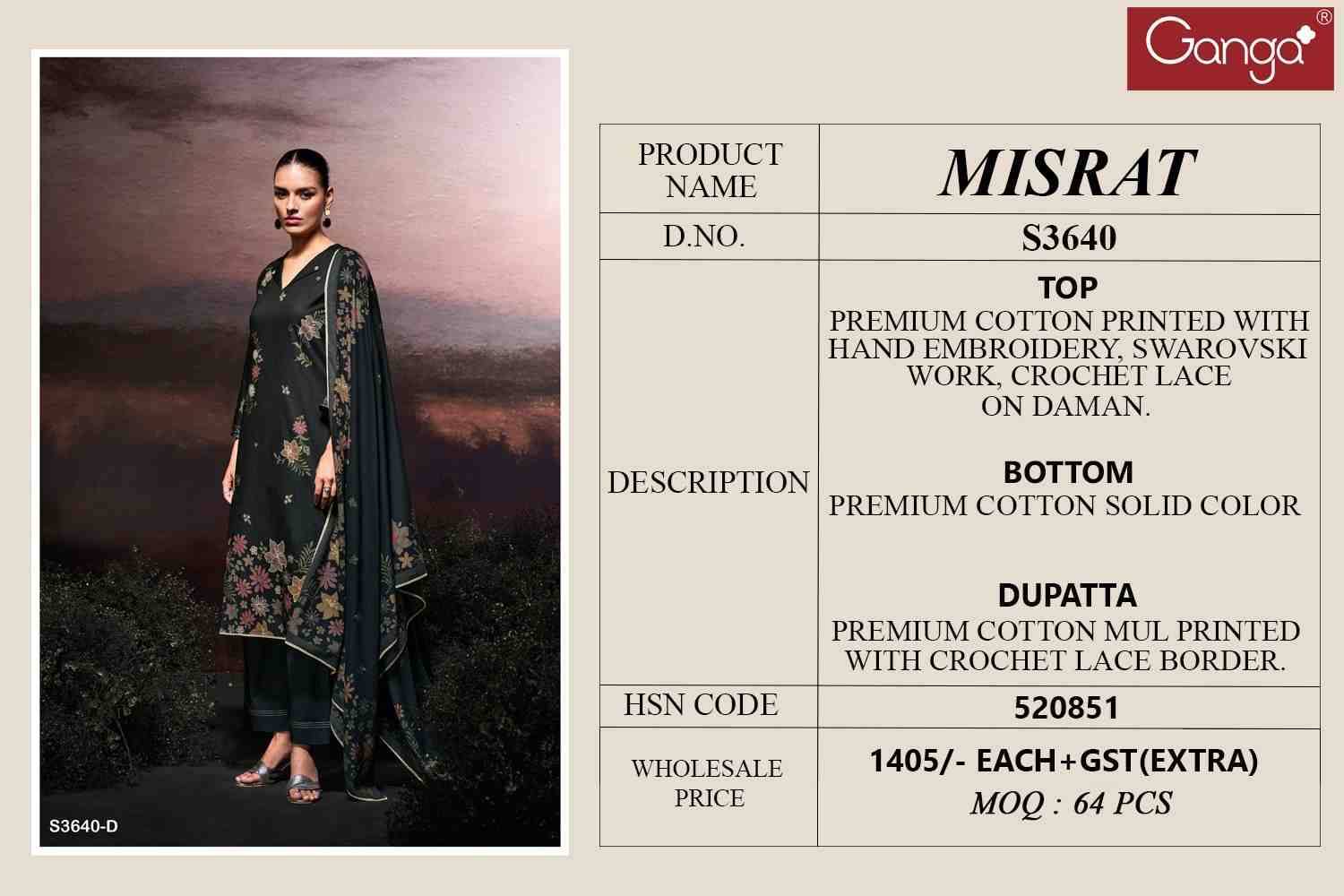 Misrat-3640 By Ganga Fashion 3640-A To 3640-D Series Beautiful Festive Suits Colorful Stylish Fancy Casual Wear & Ethnic Wear Pure Cotton Dresses At Wholesale Price