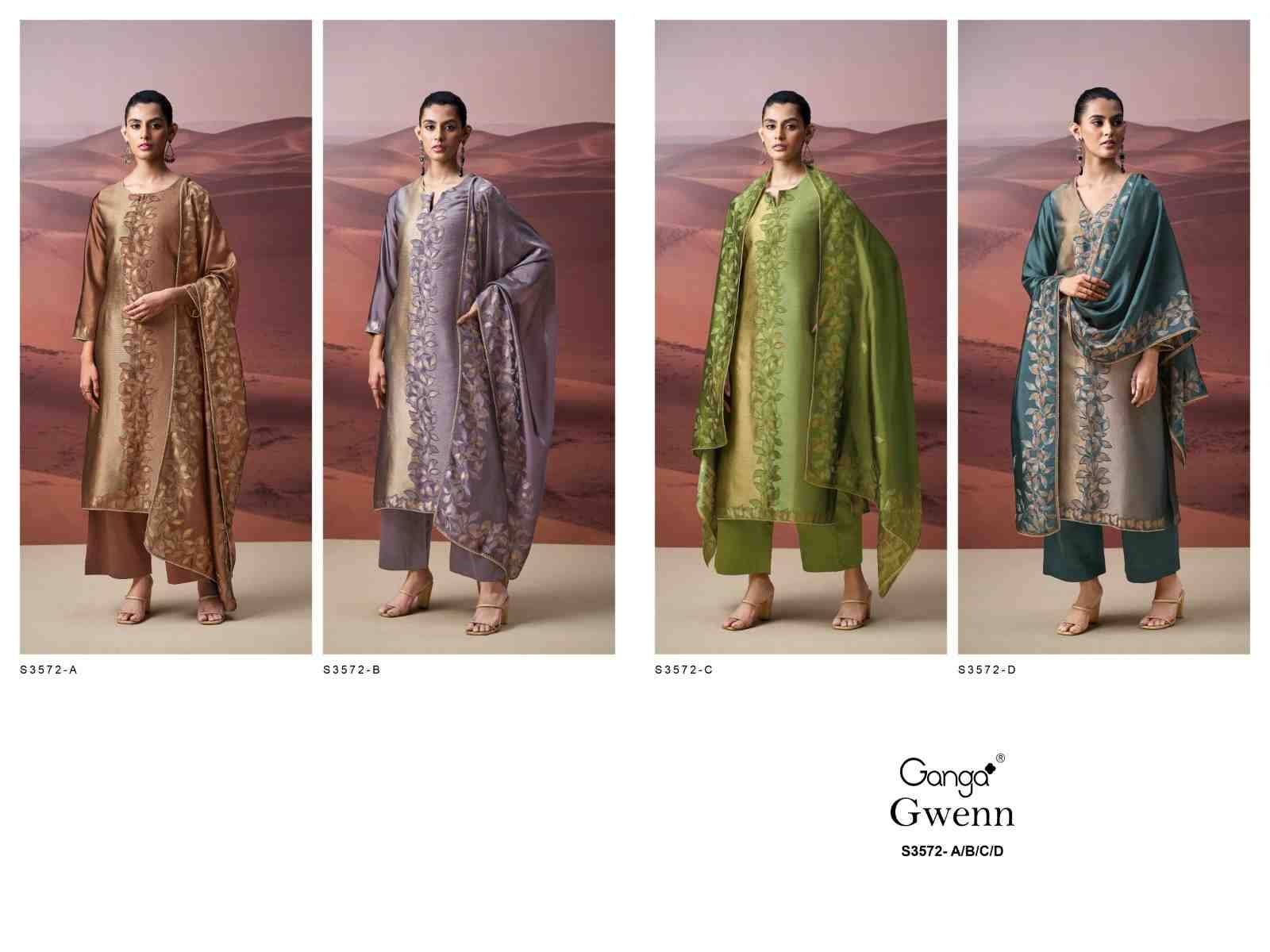 Gwenn-3572 By Ganga Fashion 3572-A To 3572-D Series Beautiful Festive Suits Colorful Stylish Fancy Casual Wear & Ethnic Wear Pure Viscose Silk Jacquard Dresses At Wholesale Price