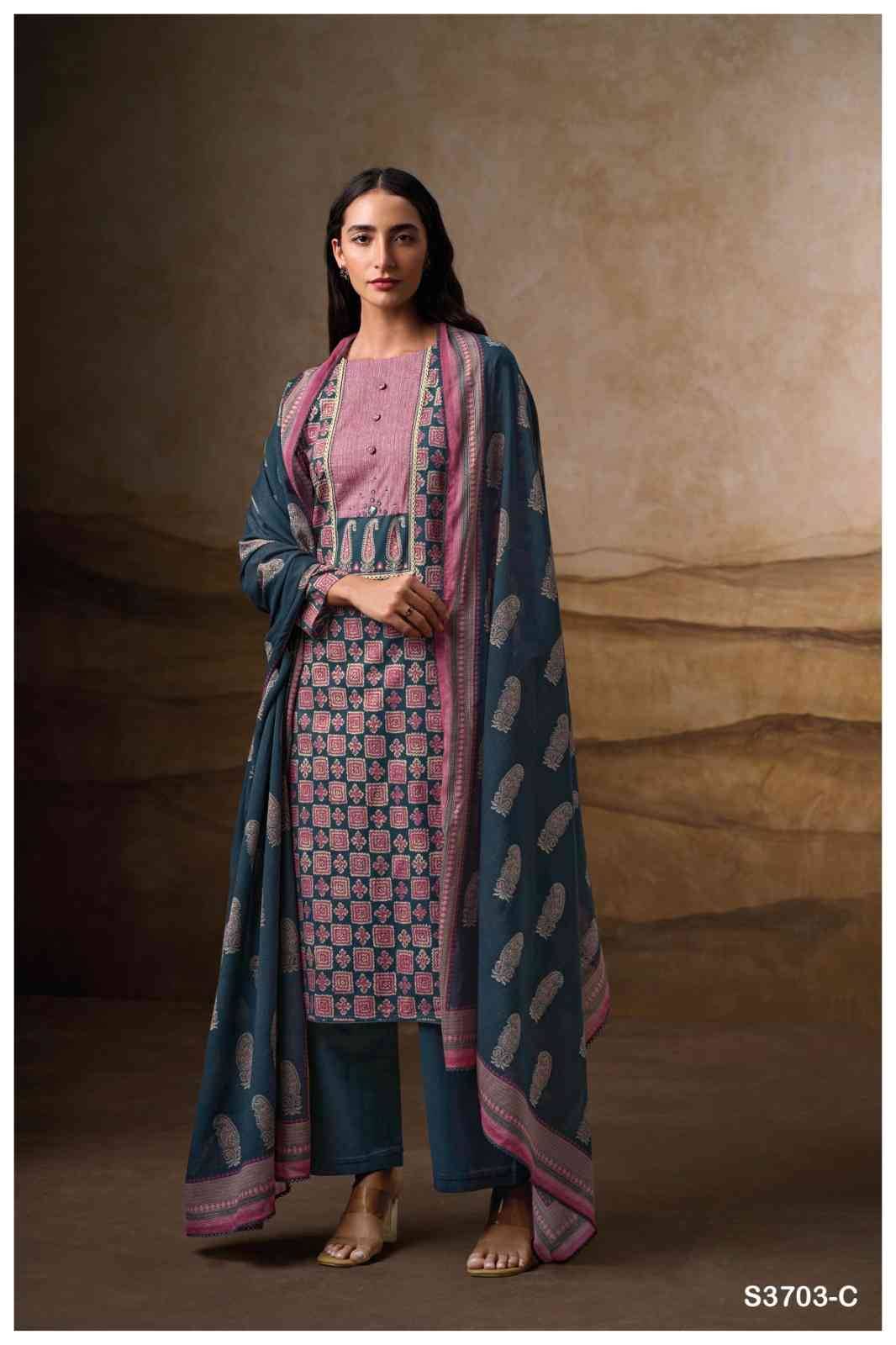 Naiara-3703 By Ganga Fashion 3703-A To 3703-D Series Beautiful Festive Suits Colorful Stylish Fancy Casual Wear & Ethnic Wear Pure Cotton Dresses At Wholesale Price
