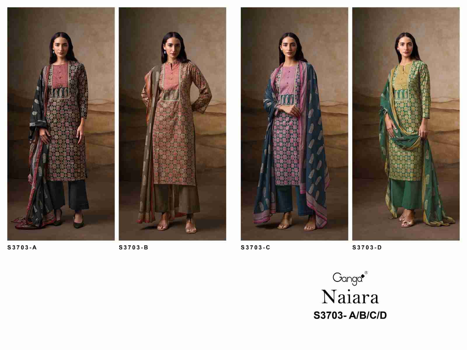 Naiara-3703 By Ganga Fashion 3703-A To 3703-D Series Beautiful Festive Suits Colorful Stylish Fancy Casual Wear & Ethnic Wear Pure Cotton Dresses At Wholesale Price