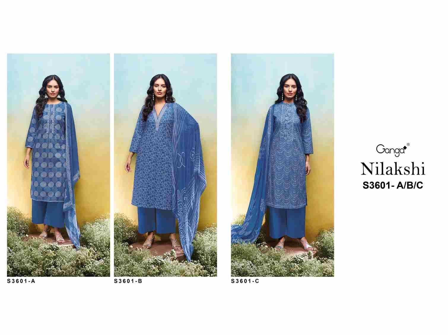 Nilakshi-3601 By Ganga Fashion 3601-A To 3601-C Series Beautiful Festive Suits Colorful Stylish Fancy Casual Wear & Ethnic Wear Pure Cotton Dresses At Wholesale Price