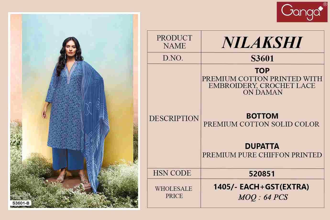 Nilakshi-3601 By Ganga Fashion 3601-A To 3601-C Series Beautiful Festive Suits Colorful Stylish Fancy Casual Wear & Ethnic Wear Pure Cotton Dresses At Wholesale Price