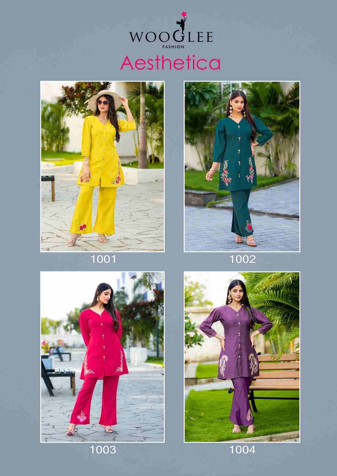Aesthetica By Wooglee 1001 To 1004 Series Designer Stylish Fancy Colorful Beautiful Party Wear & Ethnic Wear Collection Viscose Silk Co-Ords At Wholesale Price