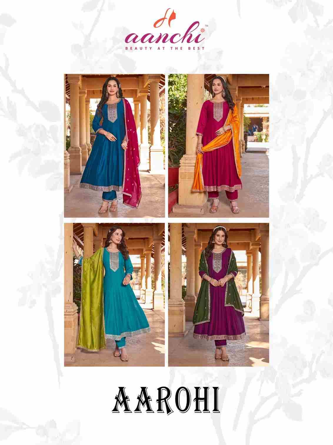 Aarohi By Aanchi 01 To 04 Series Beautiful Suits Colorful Stylish Fancy Casual Wear & Ethnic Wear Vichitra Silk Dresses At Wholesale Price