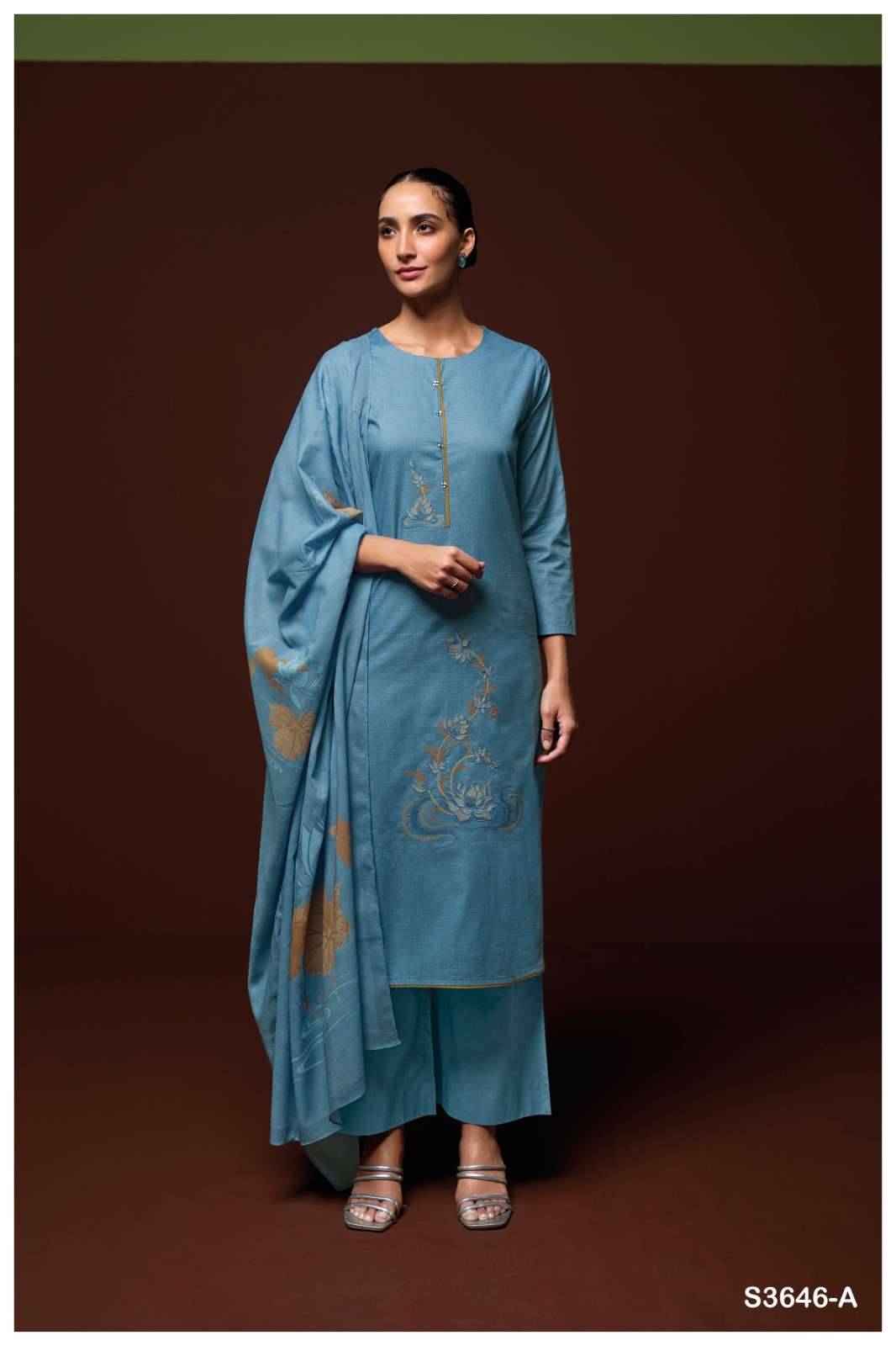 Falisha-3646 By Ganga Fashion 3646-A To 3646-D Series Beautiful Festive Suits Colorful Stylish Fancy Casual Wear & Ethnic Wear Pure Cotton Dresses At Wholesale Price