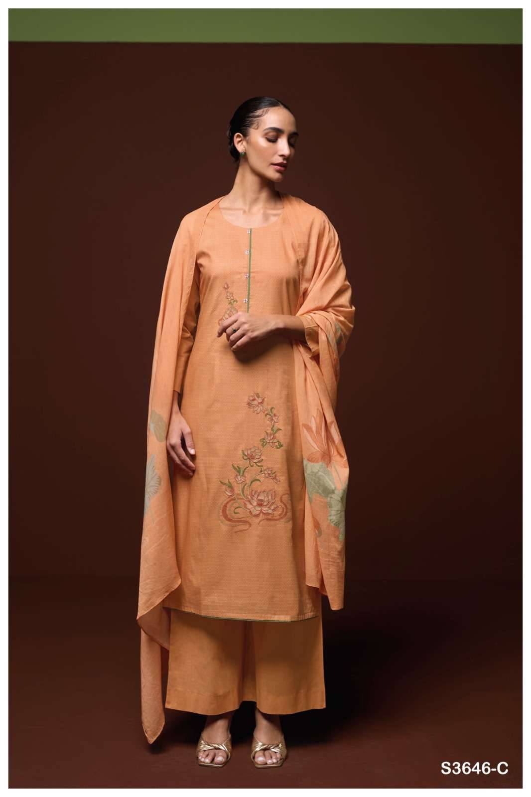 Falisha-3646 By Ganga Fashion 3646-A To 3646-D Series Beautiful Festive Suits Colorful Stylish Fancy Casual Wear & Ethnic Wear Pure Cotton Dresses At Wholesale Price